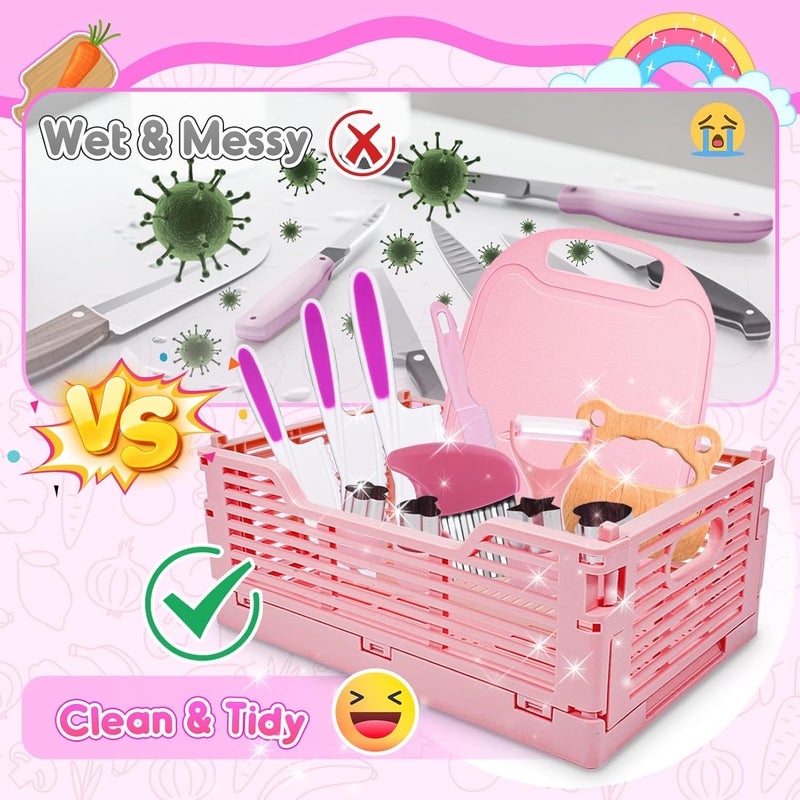 Windidi Kids Kitchen Knife Set for Real Cooking & Basket,Montessori Toys for 3 4 5 6 7 8 9 10 Year Old Girls Birthday Gifts, Toddler Knife Set, Toddler Kitchen Tools - Image 3
